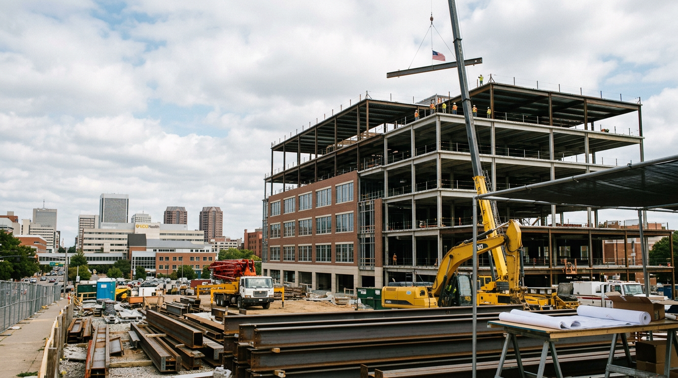 Health system leadership and local leaders top off Pauley Heart Center Pavilion at VCU Health - VCU Health