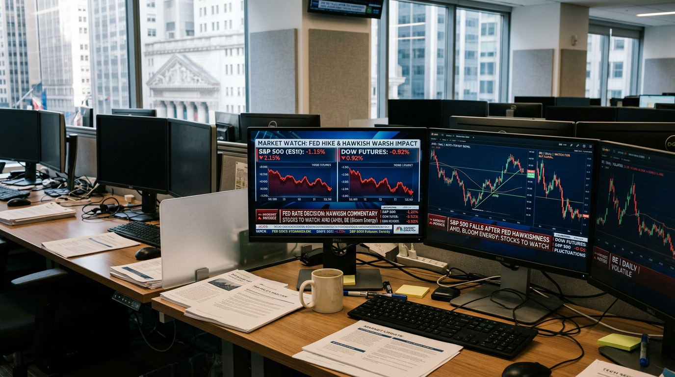 Dow Jones Futures: S&P 500 Falls After Fed Rate Hike, Hawkish Warsh; AMD, Bloom Energy Lead Stocks To Watch